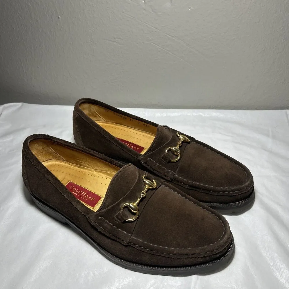 Cole Haan City VTG Italy Mens Suede Gold Horsebit Loafers Lug Sole Sz 11 M Brow